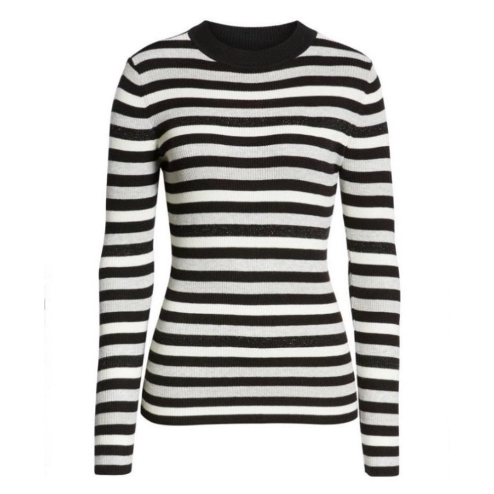 Halogen x Atlantic-Pacific Black & White Shimmer Stripe Sweater XS